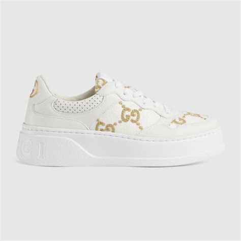 scarpe gucci donna con i brillantini|Sneaker donna GG in pelle bianca .